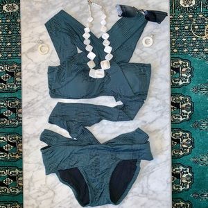 Dark Green Lace up One Piece Swimsuit